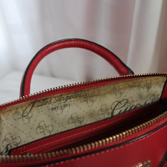 Guess "Liya" Red Faux Saffiano Satchel, Shoulder Bag, Crossbody - Picture 10 of 16